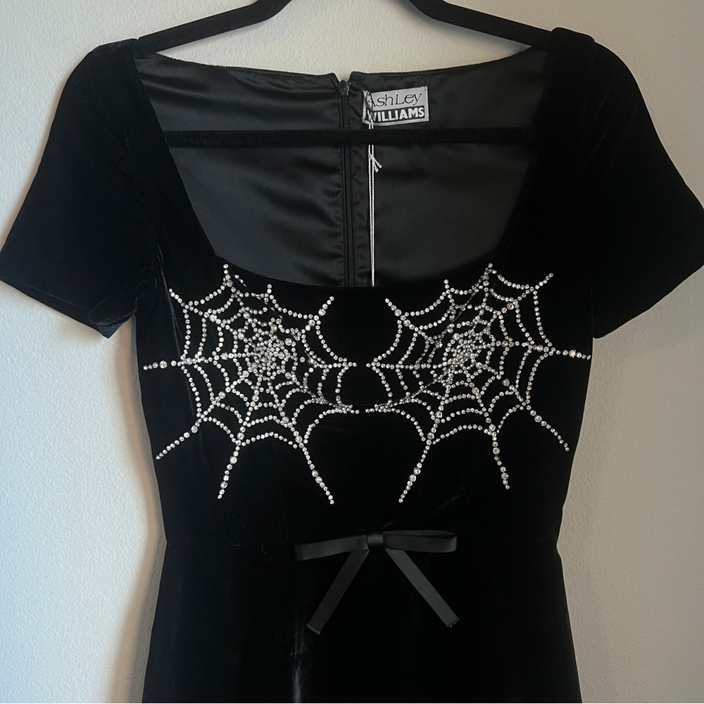 Ashley Williams London Cobweb Mini Dress - Black velvet and crystal spiderwebs